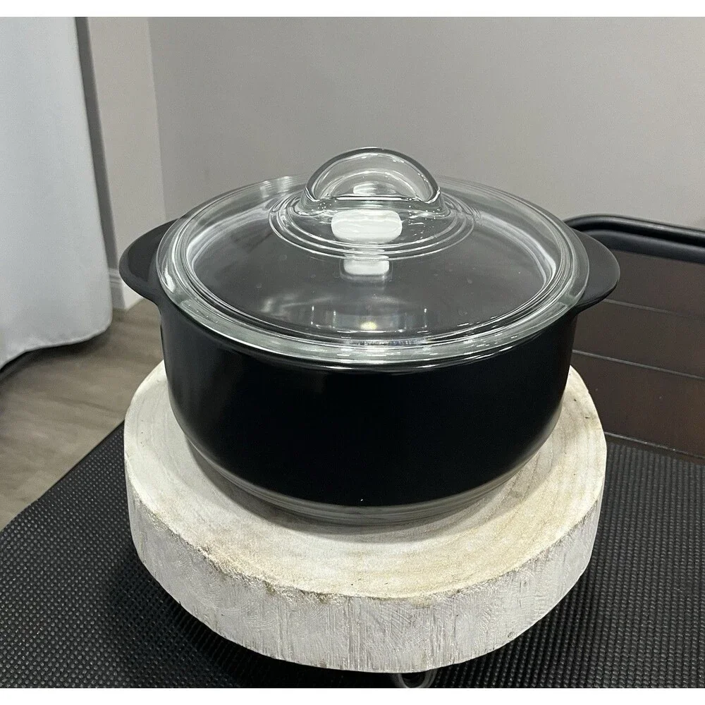 Pampered Chef Rockcrok 4 Qt Dutch Oven Pot Black W/ Glass Lid & Slow Cooker Lid